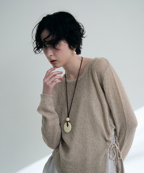 Trish（トリッシュ）の「鹿の子編み脇ドロストプルオーバー（ニット/セーター・レディース・ピンク/ベージュ・MEDIUM）」の9枚目の写真