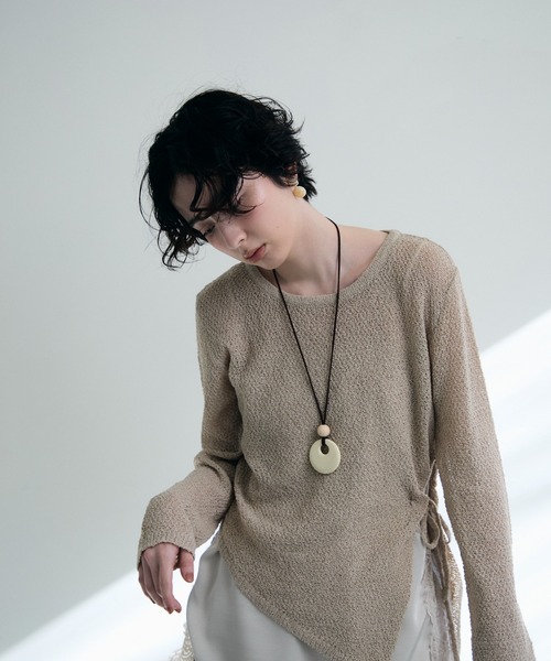 Trish（トリッシュ）の「鹿の子編み脇ドロストプルオーバー（ニット/セーター・レディース・ピンク/ベージュ・MEDIUM）」の11枚目の写真