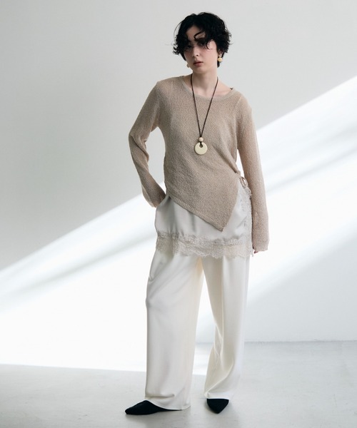 Trish（トリッシュ）の「鹿の子編み脇ドロストプルオーバー（ニット/セーター・レディース・ピンク/ベージュ・MEDIUM）」の13枚目の写真