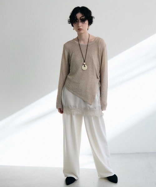 Trish（トリッシュ）の「鹿の子編み脇ドロストプルオーバー（ニット/セーター・レディース・ピンク/ベージュ・MEDIUM）」の14枚目の写真