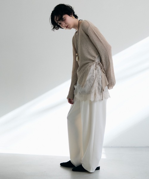 Trish（トリッシュ）の「鹿の子編み脇ドロストプルオーバー（ニット/セーター・レディース・ピンク/ベージュ・MEDIUM）」の15枚目の写真