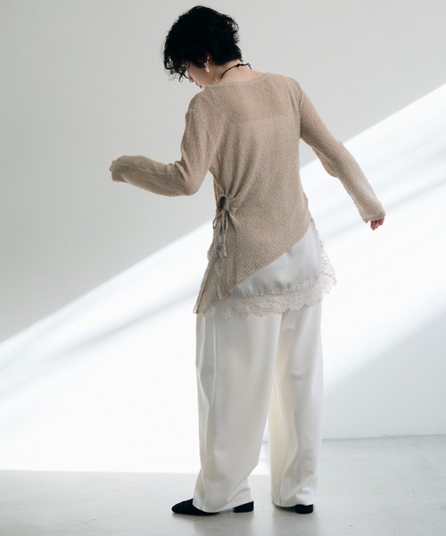 Trish（トリッシュ）の「鹿の子編み脇ドロストプルオーバー（ニット/セーター・レディース・ピンク/ベージュ・MEDIUM）」の16枚目の写真