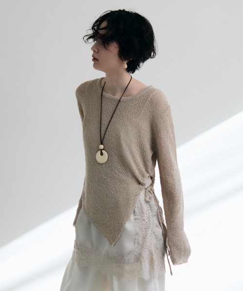 Trish（トリッシュ）の「鹿の子編み脇ドロストプルオーバー（ニット/セーター・レディース・ピンク/ベージュ・MEDIUM）」の12枚目の写真