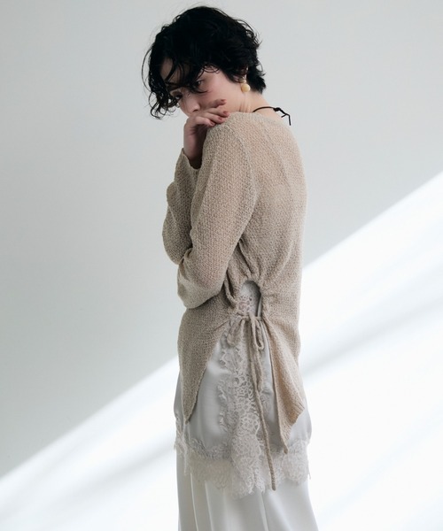 Trish（トリッシュ）の「鹿の子編み脇ドロストプルオーバー（ニット/セーター・レディース・ピンク/ベージュ・MEDIUM）」の4枚目の写真