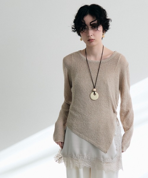 Trish（トリッシュ）の「鹿の子編み脇ドロストプルオーバー（ニット/セーター・レディース・ピンク/ベージュ・MEDIUM）」の3枚目の写真