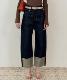 EN OR（エンオール）の「WIDE ROLL UP JEAN - NAVY（デニムパンツ・レディース）」
