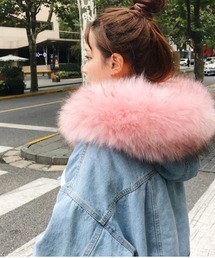 Faux Fur Hooded Denim Jacket / フード付き フェイクファー2ndデニムジャケット