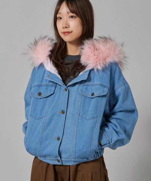 ジャケット・アウター archive fur denim jacket pink n2b y2k archive fur denim jacket n2b y2k 00s - メルカリ