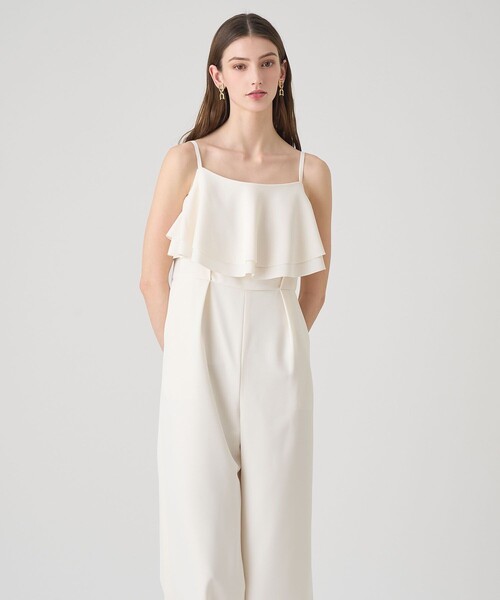【新品】ANAYI ダブルクロスフリルサロペットパンツ セール】ダブルクロスフリルサロペットパンツ（サロペット