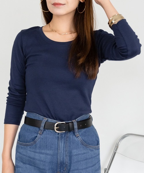 RCD(アールシーディー)の「Uネック8分袖コットンフライスTシャツ 半端袖 カットソー(Tシャツ/カットソー・レディース・ブラック/ホワイト/杢グレー/チャコールグレー/ネイビー・M/4L/3L/L/LL)」の5枚目の写真