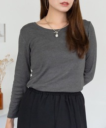 Uネック8分袖コットンフライスTシャツ 半端袖 カットソー