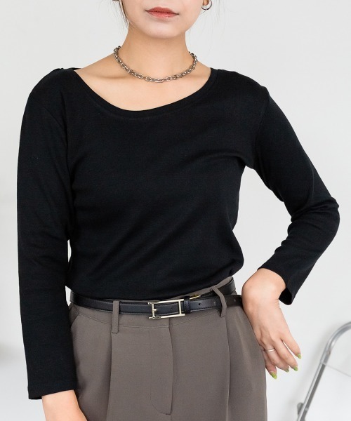 RCD(アールシーディー)の「Uネック8分袖コットンフライスTシャツ 半端袖 カットソー(Tシャツ/カットソー・レディース・ブラック/ホワイト/杢グレー/チャコールグレー/ネイビー・M/4L/3L/L/LL)」の2枚目の写真