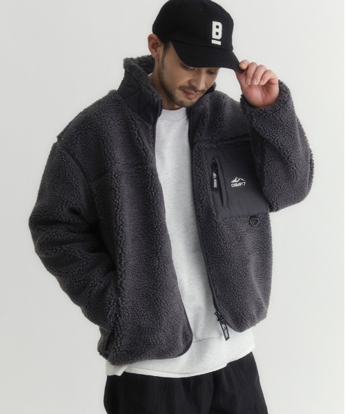 セール】【CAMP7】ボアフルジップスタンドネックブルゾン (ショート丈