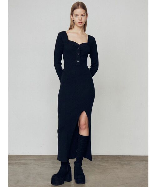 EMODA（エモダ）の「フロントボタンリブニットワンピース（ワンピース・レディース・ブラウン/ブラック/グレー・FREE）」の16枚目の写真