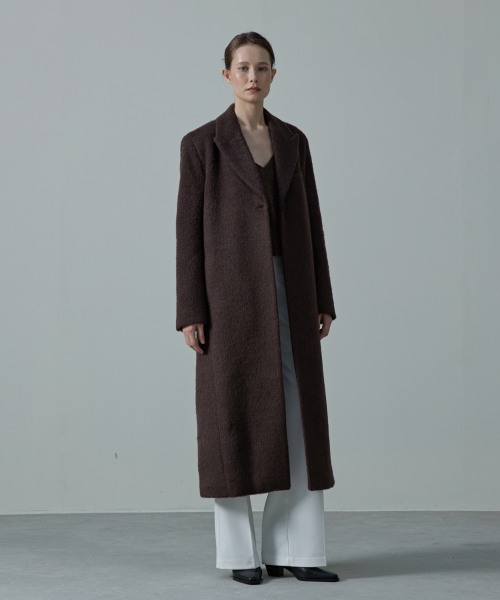 COVE Wool Hairy Tailored Single Coat_BROWN