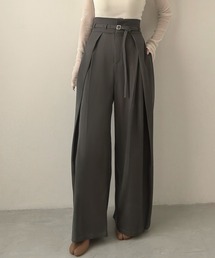 Meiru（メイル）の「細ベルトハイウエストタックワイドパンツ（スラックス）」