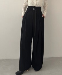 Meiru（メイル）の「細ベルトハイウエストタックワイドパンツ（スラックス）」