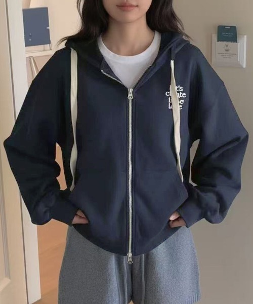 Riff(リフ)の「刺繍ロゴダブルジップパーカー(パーカー・レディース・グレー/ピンク/ネイビー・FREE)」の9枚目の写真
