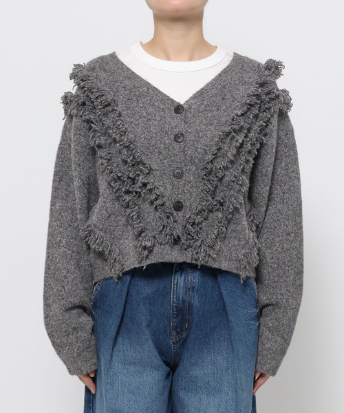 LOWRYS FARM（ローリーズファーム）の「２ＷＡＹフリルフリンジカーディガン　631327（カーディガン/ボレロ・レディース・ピンク/グレー/ベージュ・FREE）」の7枚目の写真