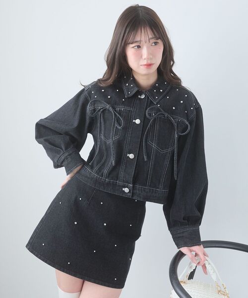 MAJESTIC LEGON（マジェスティックレゴン）の「ビジュー付き台形ミニスカパン（スカート・レディース・アイボリー/ピンクベージュ/サックスブルー/ブラック・MEDIUM）」の3枚目の写真