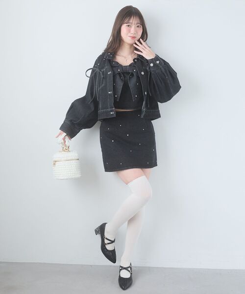 MAJESTIC LEGON（マジェスティックレゴン）の「ビジュー付き台形ミニスカパン（スカート・レディース・アイボリー/ピンクベージュ/サックスブルー/ブラック・MEDIUM）」の5枚目の写真