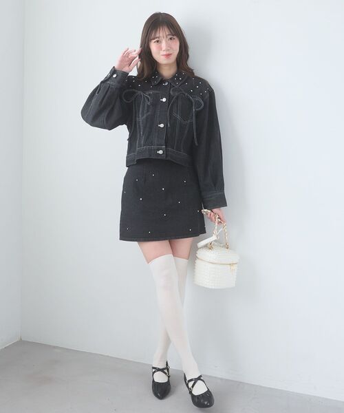 MAJESTIC LEGON（マジェスティックレゴン）の「ビジュー付き台形ミニスカパン（スカート・レディース・アイボリー/ピンクベージュ/サックスブルー/ブラック・MEDIUM）」の9枚目の写真