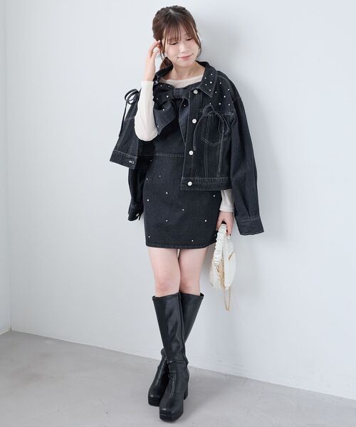 MAJESTIC LEGON（マジェスティックレゴン）の「ビジュー付き台形ミニスカパン（スカート・レディース・アイボリー/ピンクベージュ/サックスブルー/ブラック・MEDIUM）」の11枚目の写真