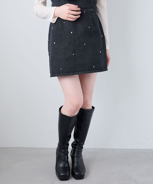 MAJESTIC LEGON（マジェスティックレゴン）の「ビジュー付き台形ミニスカパン（スカート・レディース・アイボリー/ピンクベージュ/サックスブルー/ブラック・MEDIUM）」の15枚目の写真