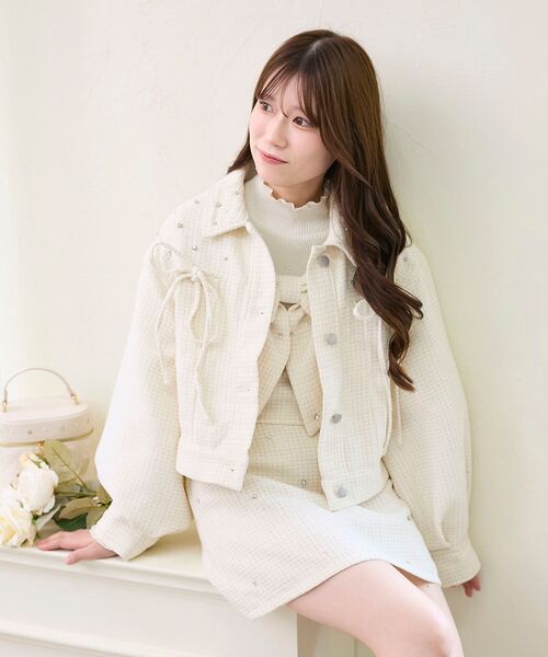 MAJESTIC LEGON（マジェスティックレゴン）の「ビジュー付き台形ミニスカパン（スカート・レディース・アイボリー/ピンクベージュ/サックスブルー/ブラック・MEDIUM）」の18枚目の写真