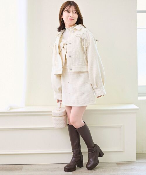 MAJESTIC LEGON（マジェスティックレゴン）の「ビジュー付き台形ミニスカパン（スカート・レディース・アイボリー/ピンクベージュ/サックスブルー/ブラック・MEDIUM）」の21枚目の写真