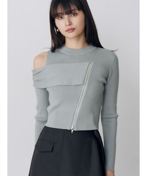 MURUA(ムルーア)の「ワンショルダーZIPニット(ニット/セーター・レディース・グレー/ミント/ブラック/アイボリー・FREE)」の4枚目の写真