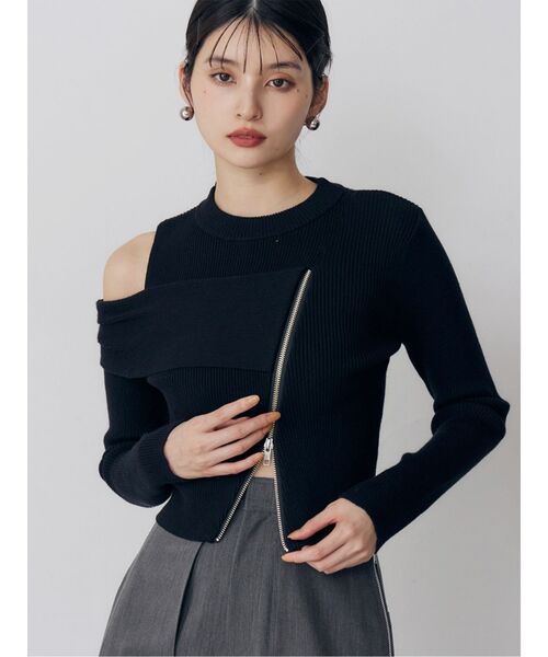 MURUA(ムルーア)の「ワンショルダーZIPニット(ニット/セーター・レディース・グレー/ミント/ブラック/アイボリー・FREE)」の2枚目の写真