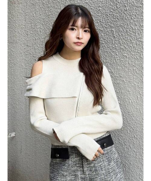 MURUA(ムルーア)の「ワンショルダーZIPニット(ニット/セーター・レディース・グレー/ミント/ブラック/アイボリー・FREE)」の5枚目の写真