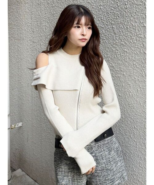 MURUA(ムルーア)の「ワンショルダーZIPニット(ニット/セーター・レディース・グレー/ミント/ブラック/アイボリー・FREE)」の6枚目の写真