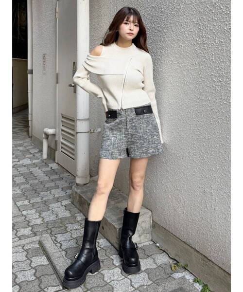 MURUA(ムルーア)の「ワンショルダーZIPニット(ニット/セーター・レディース・グレー/ミント/ブラック/アイボリー・FREE)」の8枚目の写真