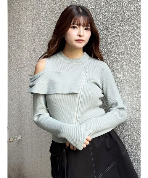 MURUA(ムルーア)の「ワンショルダーZIPニット(ニット/セーター・レディース・グレー/ミント/ブラック/アイボリー・FREE)」の11枚目の写真