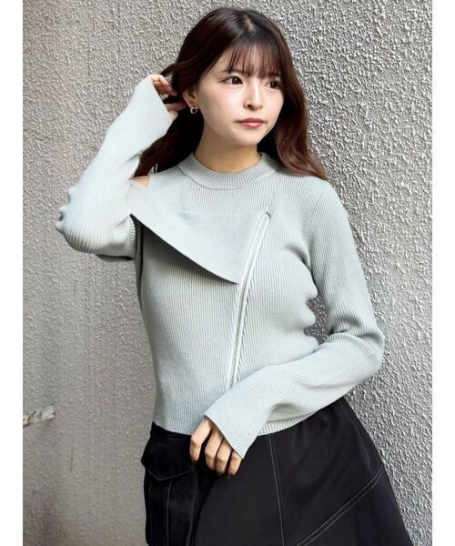 MURUA(ムルーア)の「ワンショルダーZIPニット(ニット/セーター・レディース・グレー/ミント/ブラック/アイボリー・FREE)」の12枚目の写真