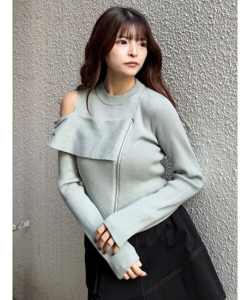 MURUA(ムルーア)の「ワンショルダーZIPニット(ニット/セーター・レディース・グレー/ミント/ブラック/アイボリー・FREE)」の13枚目の写真