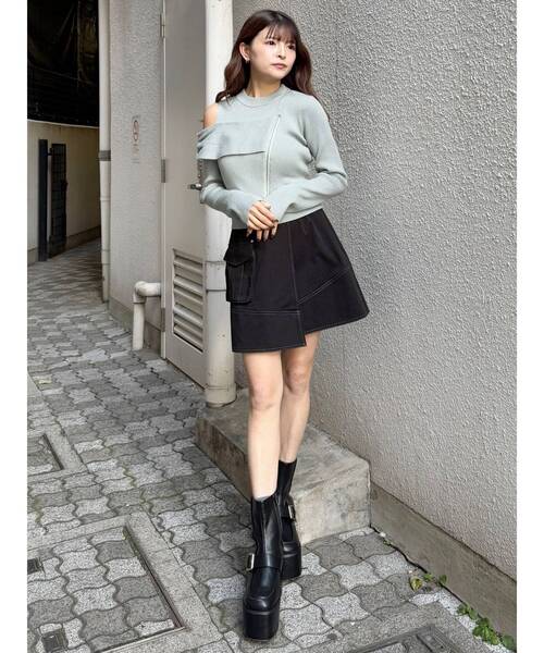 MURUA(ムルーア)の「ワンショルダーZIPニット(ニット/セーター・レディース・グレー/ミント/ブラック/アイボリー・FREE)」の14枚目の写真