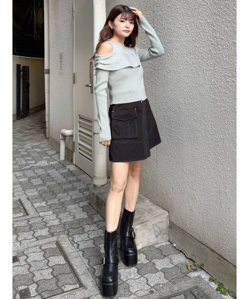 MURUA(ムルーア)の「ワンショルダーZIPニット(ニット/セーター・レディース・グレー/ミント/ブラック/アイボリー・FREE)」の15枚目の写真