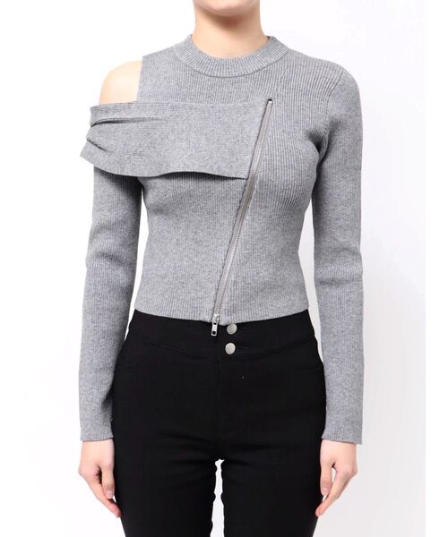 MURUA(ムルーア)の「ワンショルダーZIPニット(ニット/セーター・レディース・グレー/ミント/ブラック/アイボリー・FREE)」の16枚目の写真