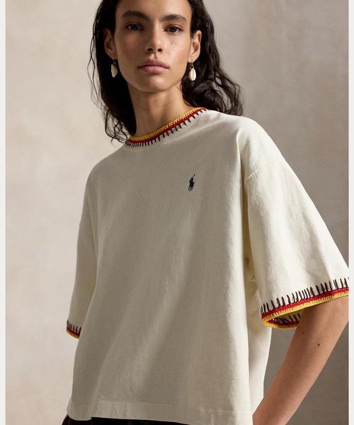 POLO RALPH LAUREN(ポロ ラルフ ローレン)の「クロシェトリム コットン ジャージー Tシャツ(Tシャツ/カットソー・レディース・ナチュラル・XS/XL/S/M/L)」の7枚目の写真