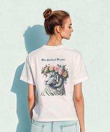 OHPxHARMONIA bフラワークラウンウーマンベーシック半袖Tシャツ