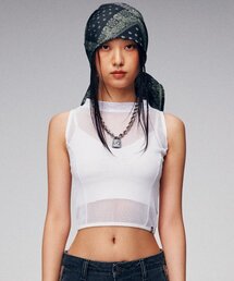 ニットメッシュスリーブレストップ [ホワイト]