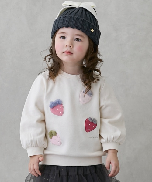 petit main（プティマイン）の「いちごモチーフトレーナー（スウェット・キッズ・ネイビー/トップグレー/ホワイト系・100cm/110cm/120cm/90cm/130cm/80ｃｍ）」の2枚目の写真