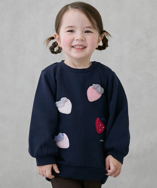 petit main（プティマイン）の「いちごモチーフトレーナー（スウェット・キッズ・ネイビー/トップグレー/ホワイト系・100cm/110cm/120cm/90cm/130cm/80ｃｍ）」の3枚目の写真