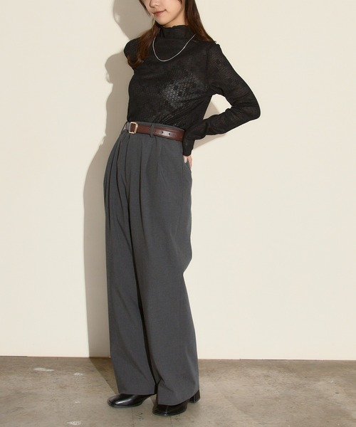 H.TOKYO（エイチトウキョウ）の「フラワーレース モックネックシアートップス / アンティークレース風 シアーカットソー（シャツ/ブラウス・レディース・ブラック/ホワイト・FREE）」の6枚目の写真