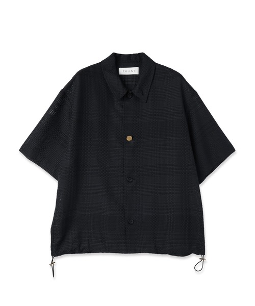 セール】Sheer Tile Check Drawstring Short Sleeve Jaket（シャツ