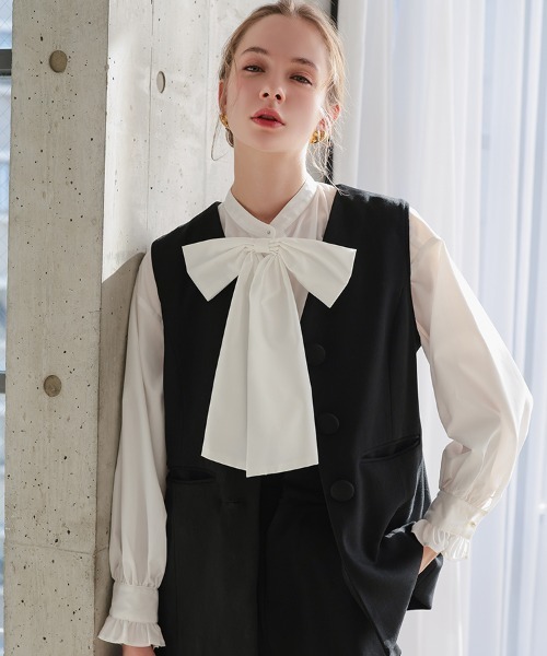 DONOBAN（ドノバン）の「ビッグリボンブラウス（シャツ/ブラウス・レディース・ブラック/ピンク/ホワイト・ONE SIZE）」の7枚目の写真