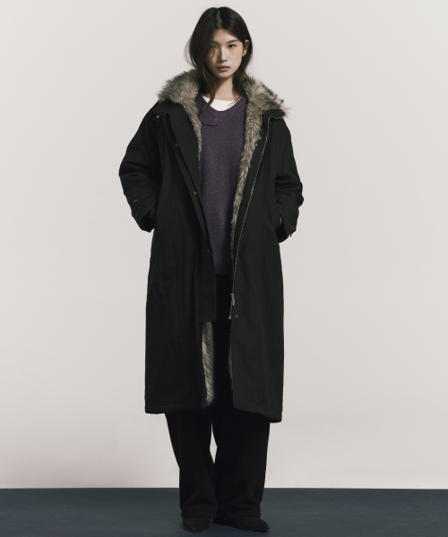 FUR PADDED PARKA LONG JUMPER_BLACK